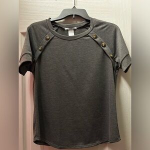Gray top with button detail. Never worn. No tags.